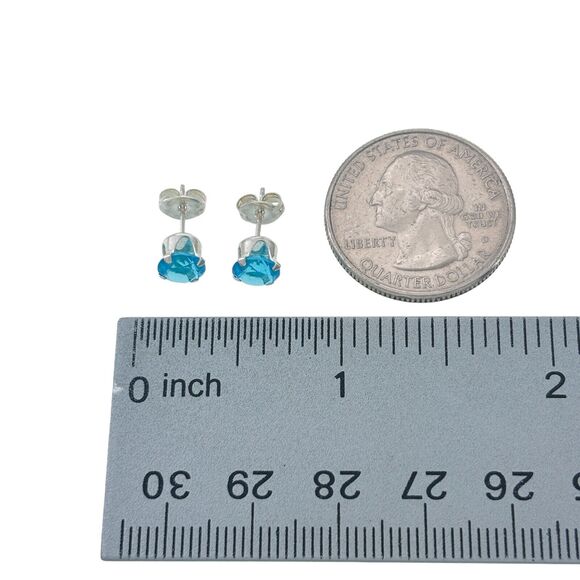 Vintage Sterling Silver 925 6mm Blue Crystal Stud Earrings - Picture 3 of 5